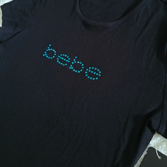 bebe Black🖤 Ribbed Top with Teal Blue💙 Rhinestones💎 - NWT - Picture 12 of 16
